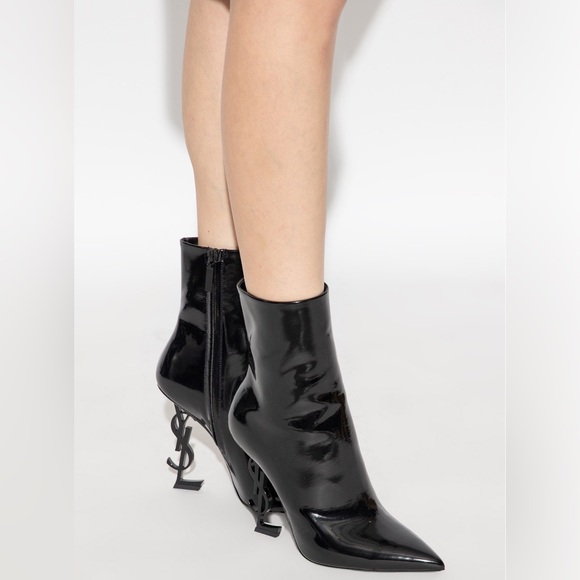 Black YSL Opyum heeled Ankle Boots in patent leather brand new - Picture 5 of 16